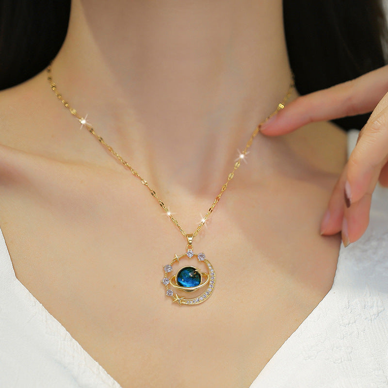 "Celestial Explorer" Stainless Steel Astronaut Necklace – Starry Sky Planet Pendant - Nova glow 