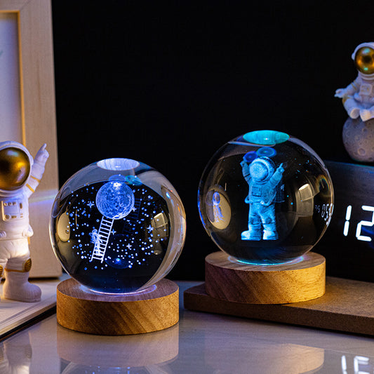 "Cosmic Dream" Milky Way Astronaut Crystal Ball Night Light – Solar System Rain Cloud Glow - Nova glow 